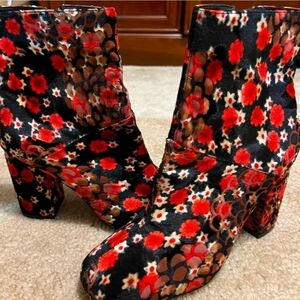 Urban Outfitters Red and Black Floral Ankle Boots